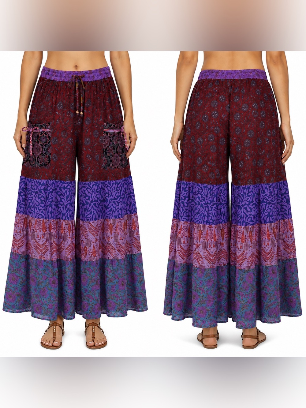 Hippie Forever Handmade Patchwork Palazzo Pants Womens SZ OS Enchanted Fairycore